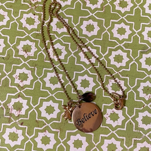 Avon “Believe” Angel Pendant Necklace – 18” Gold Tone with Purple Gem - Picture 3 of 7